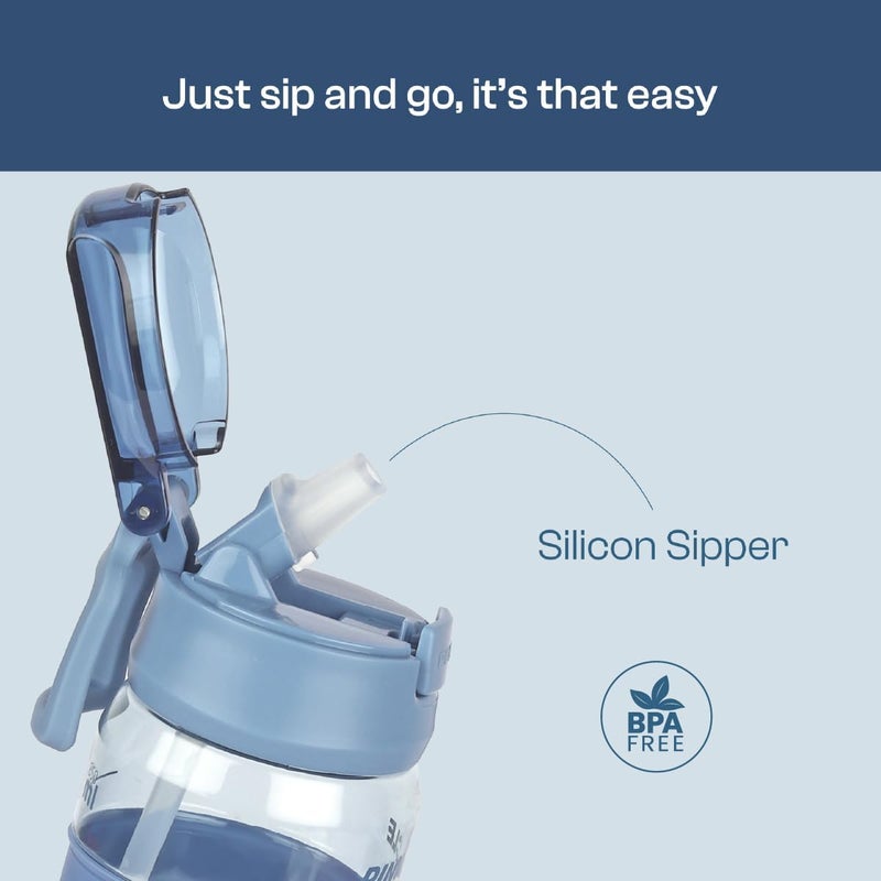Pinnacle Quench Hydration Bottle (850ML, Blue) - Motivational Water Bottle with Sipper, One-Handed Operation, Hydration Tracker & Flip Top Lid - Image 2